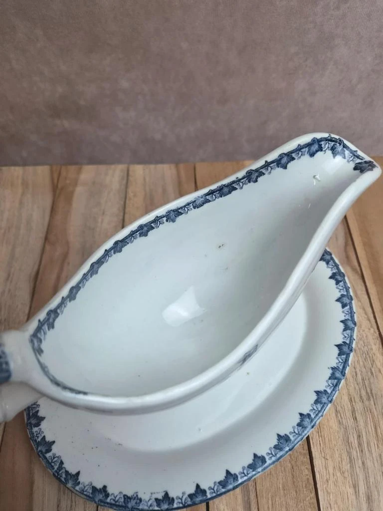 Antique Sarreguemines Bamboo Form Saucer – Unlisted Blue Decor – Iron Earth – photo 7